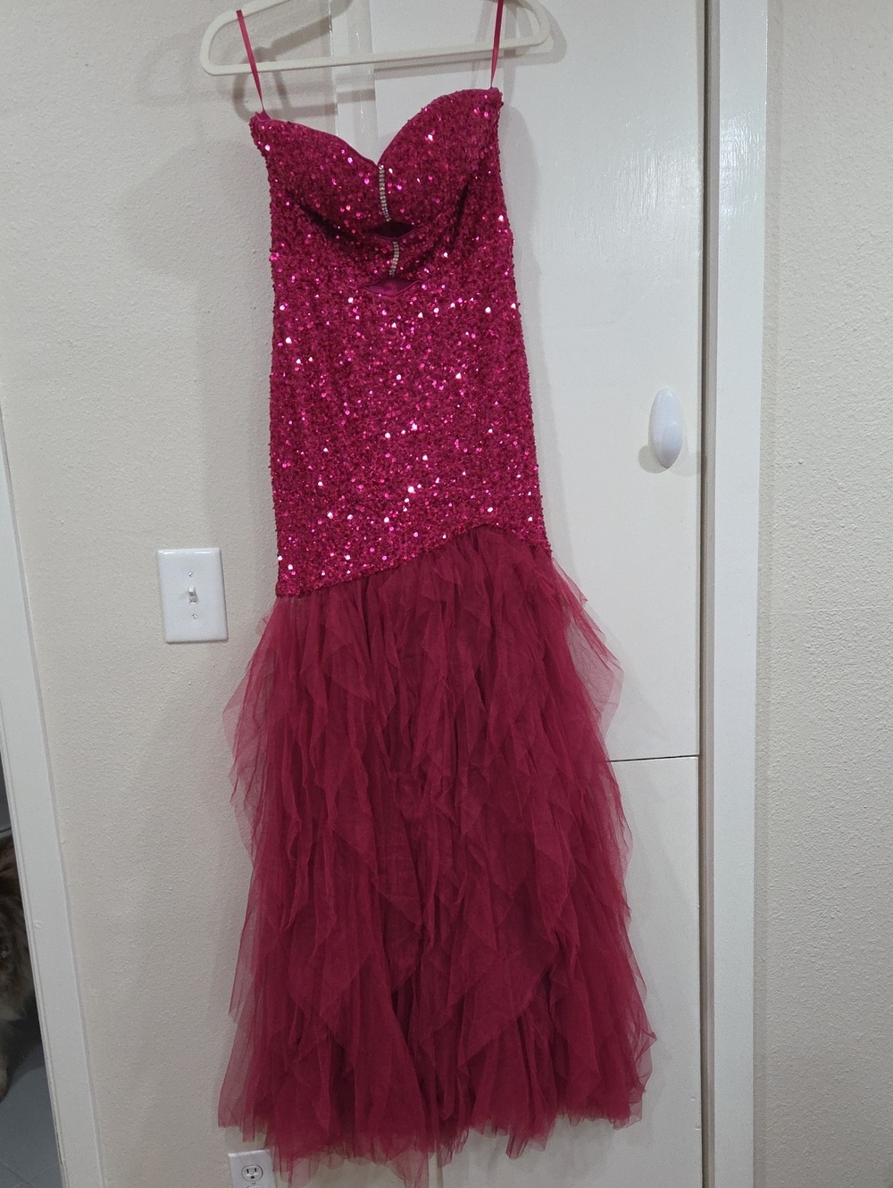 Sparkling Fuchsia Sequin Maxi Dress with Tulle Skirt